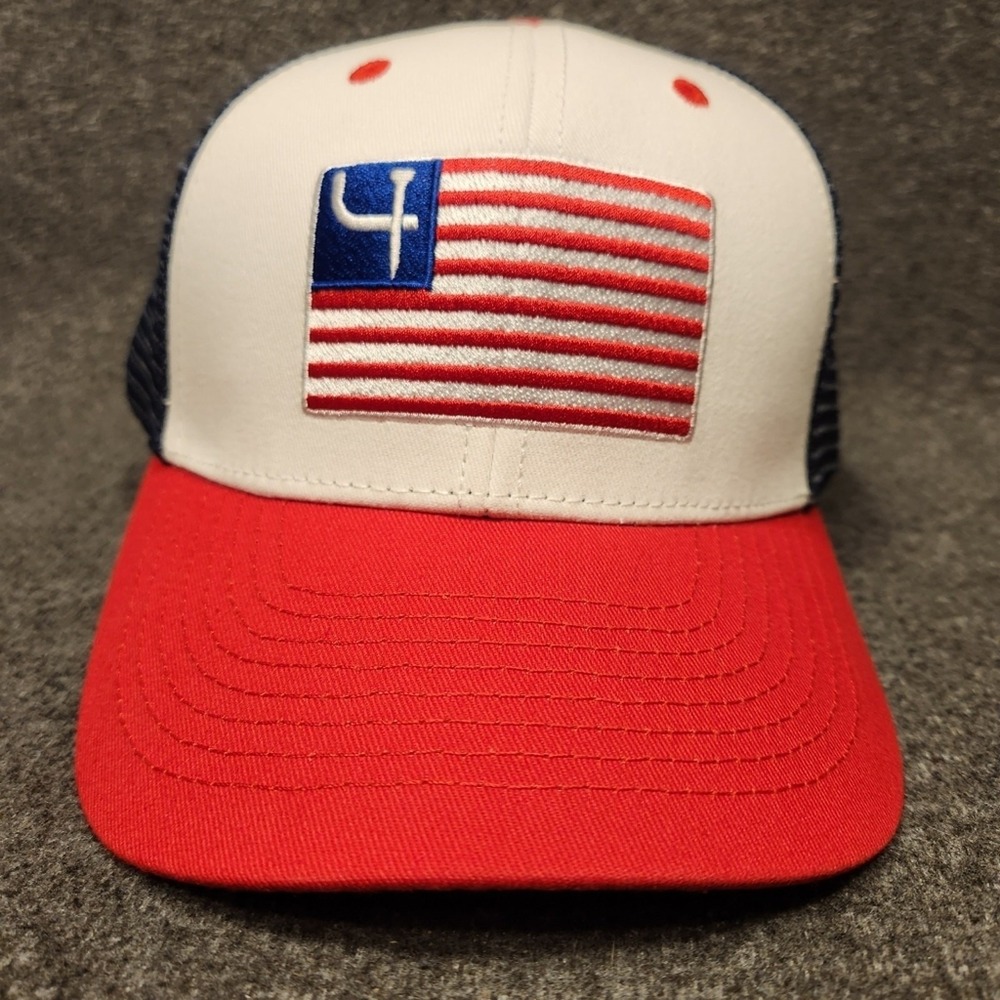 SHORT PAR 4 American Flag Trucker Hat OSFM Red White Blue Mesh Snapback USA Cap